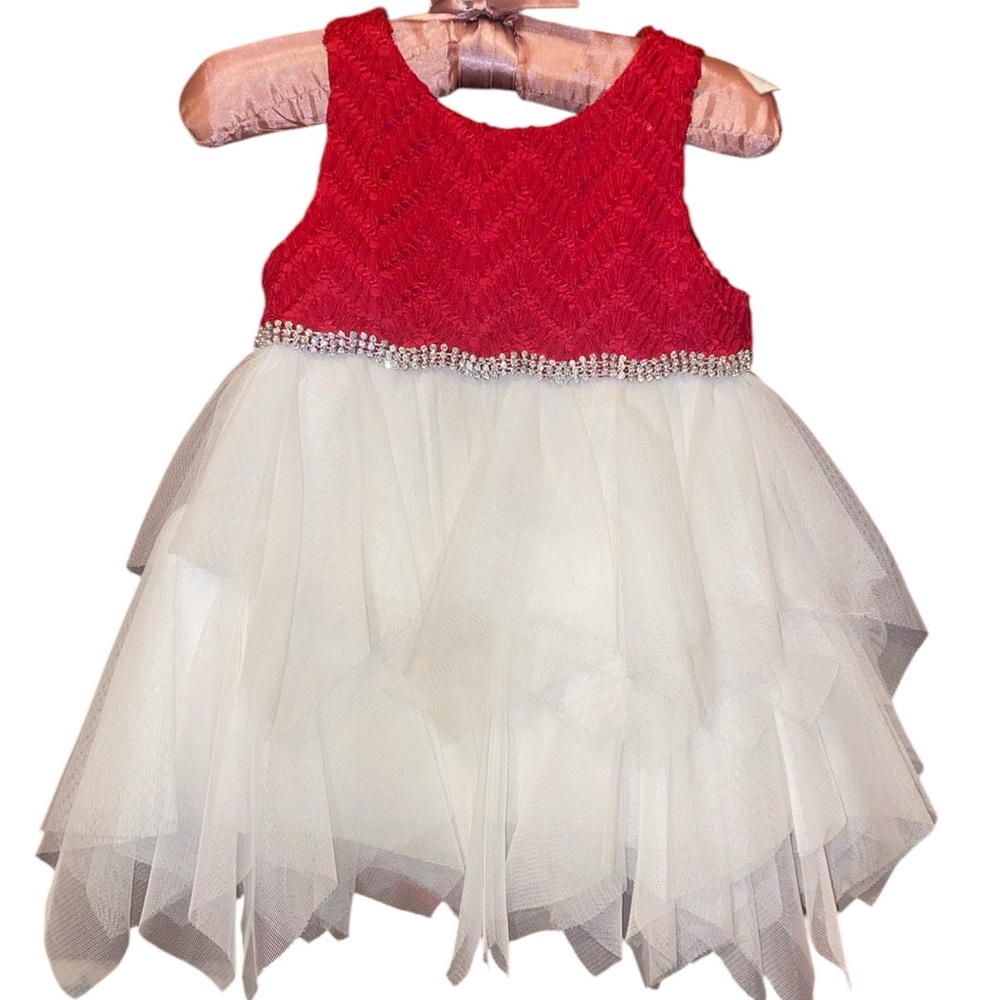 3/25$ Couture Princess Red and White Baby girl formal dress Size 12 months NWOT